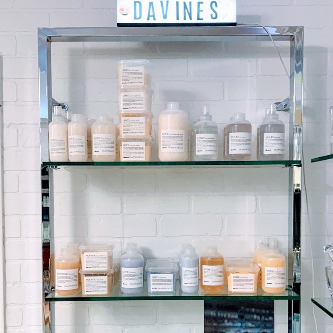 Davines professional haircare on the retail shelves of McAllister Spa's Miami Beach hair salon